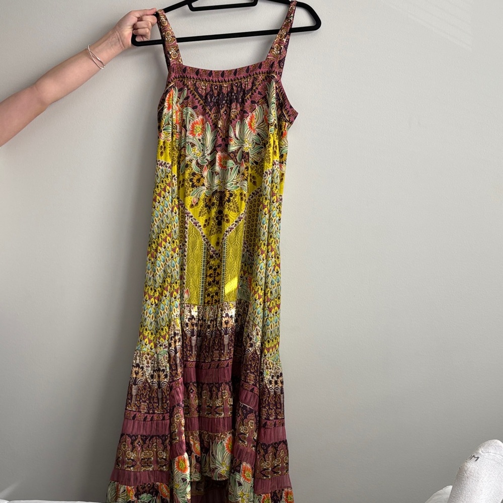 Anthropologie Yellow and Purple Floral Maxi Dress